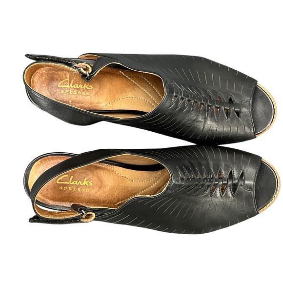 Clarks Artisan Briatta Slingback Black Leather Block-Heel Peep Toe Mule 10M - Picture 6 of 11